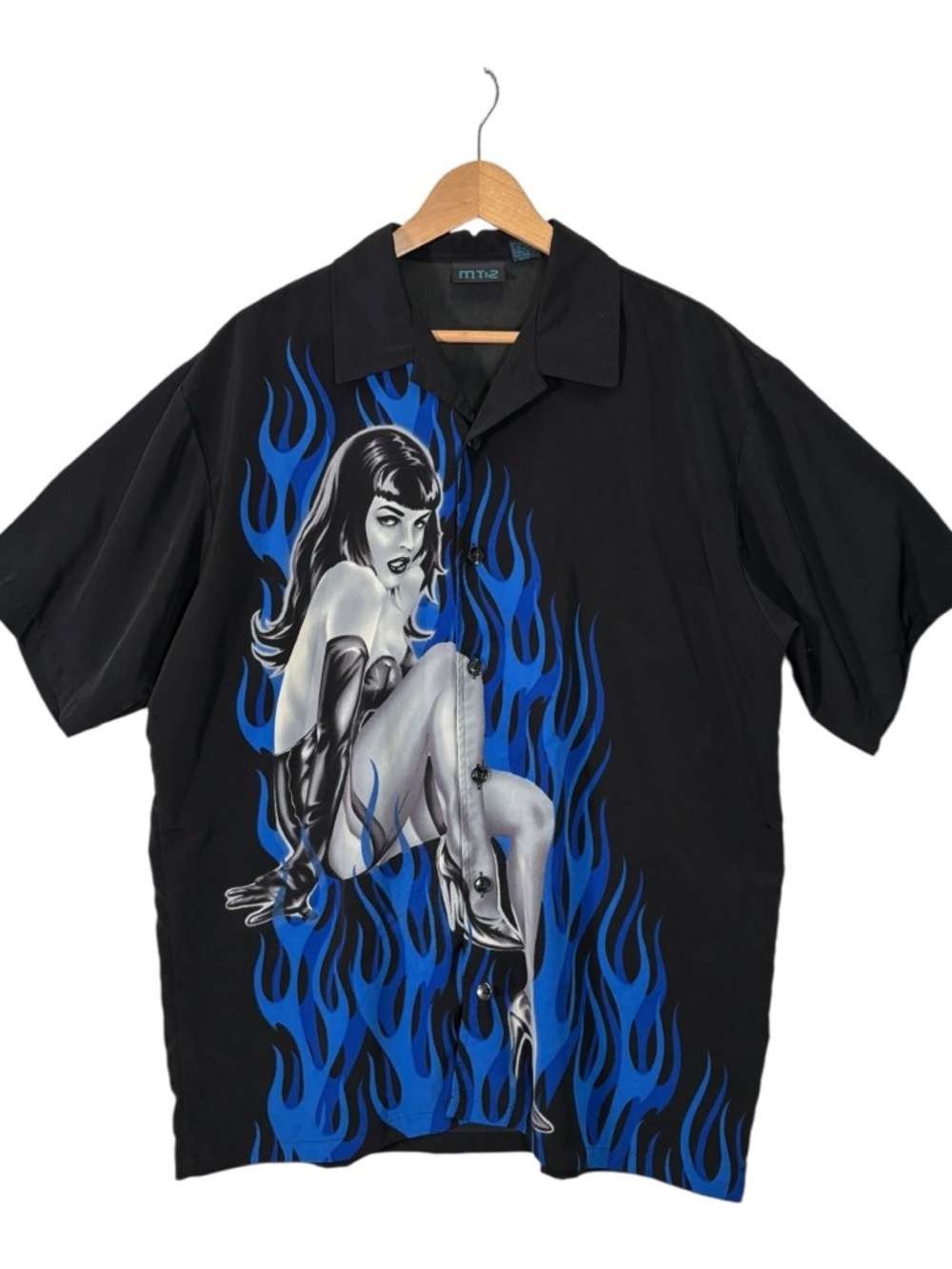 Vintage MT:2 Lady in Flames Y2k 90s Short Sleeve Button Up Shirt Size large